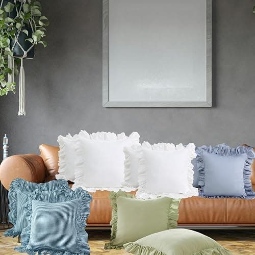 Lemfux Couch Pillow Covers Blue Ruffle Euro Pillow Shams,Set of 2, 24x24 Inch Cotton Decorative Pillowcases Shabby Chic Pillow Cases Pillow Cover Standard Size Coquette Pillow Covers - Haze Blue - 24" x 24" (Pack of 2) thumbnail 9
