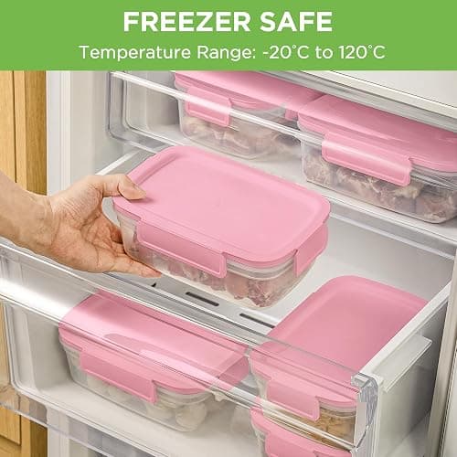 Aspinol 10-Pack Food Storage Containers with Airtight Leakproof Lids, BPA-Free Meal Prep Containers for Microwave/Dishwasher/Freezer, Pink, 47.3oz Each thumbnail 5