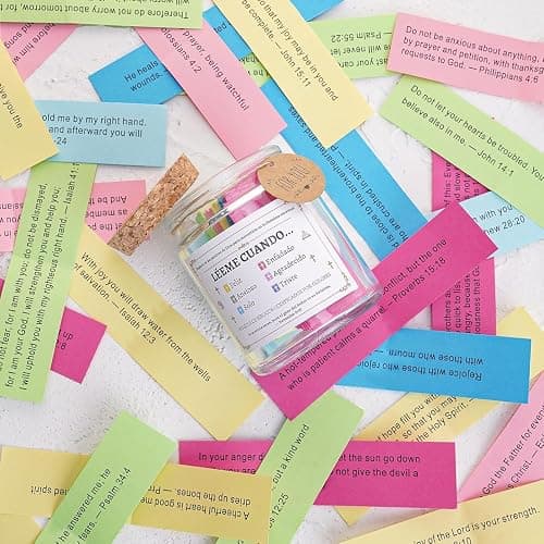 Handmade Spanish Bible Verse Jar with Color-Coded Messages, Frasco de Versículos Bíblicos en Español, Leeme Cuando te Sientas versículos en español,Regalos Cristianos, Inspirational Christian Gift Set thumbnail 5