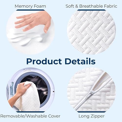 5 STARS UNITED Knee Pillow for Back Sleeping – Memory Foam Cushion for Sciatica Pain Relief – Under Leg Support for Sleeping on Back – Half Moon Bolster for Bed, White thumbnail 6
