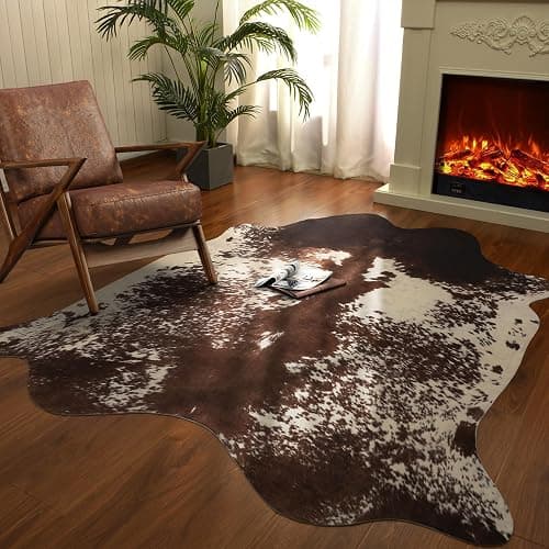 BENRON Cowhide Rug 3x4ft Area Rug Ultra-Thin Cow Hide Rug Non Slip Cow Print Rugs for Bedroom Table Topper Wall Decor Cute Animal Rug Western Faux Leather Carpets,Coffee thumbnail 7