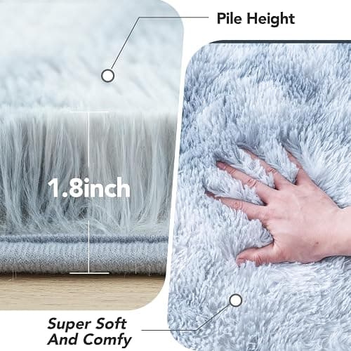 Fluffyrug 5x7 Bedroom Rugs: Shag Rug for Bedroom - Area Rug 5x7 Grey Plush Fuzzy Soft Carpet (Tie-Dyed Light Gray, 5x7 Feet) thumbnail 2
