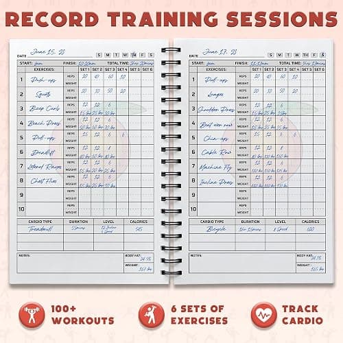 Workout Planner for Daily Fitness Tracking & Goals Setting - A5 Size, 6” x 8”, Peachy Pink - Improved Thicker Cover - Men & Women Personal Home & Gym Training Diary - Log Book - by Workout Log Gym thumbnail 7
