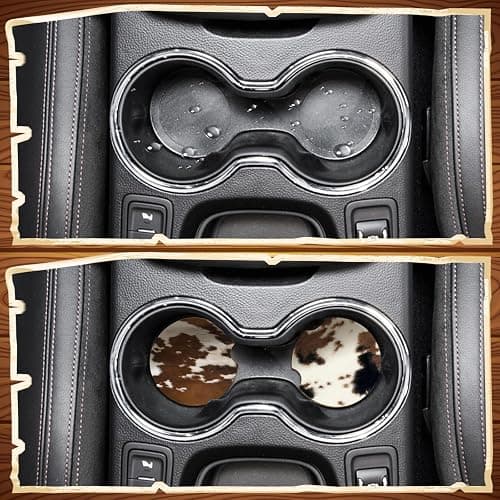 Sieral 6 Pcs Western Cow Print Car Coasters for Cup Holders, 2.56 Inch Absorbent Cork with Finger Notch, Brown Cow Print for Cars & Trucks, Western Car Accessories for Women Men thumbnail 5