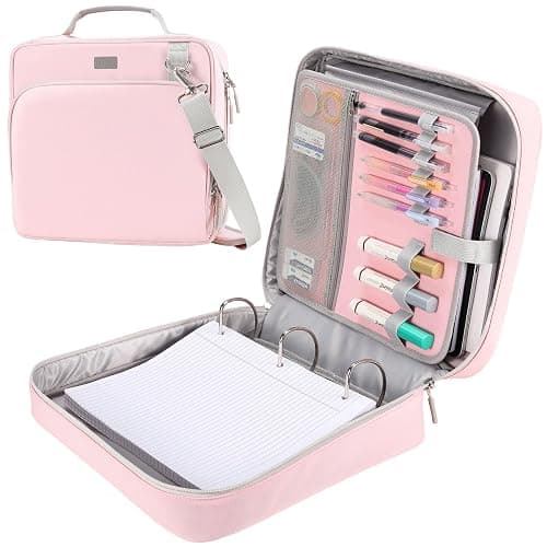 HINOOR 3-Inch 3-Ring Zipper Binder with Shoulder Strap and Multiple Pockets | D-Ring Zip Up Binder with 700 Sheets Capacity, Compatible with 13" MacBook/Tablet, for Middle School, Office, Pink - Image 1