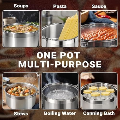Kirecoo Stainless Steel Stock Pot - 8 Quart Heavy Duty Induction Cooking Pot with Visible Lid for Pasta, Soup, Spaghetti, Nonstick Thick Bottom Big Stockpot, Deep Cookware for Canning, Boiling, Simmer thumbnail 7