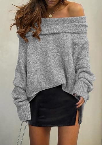 PRETTYGARDEN Women's Off The Shoulder Sweater Long Sleeve Tops 2025 Fall Loose Knit Pullover Sweaters Winter Clothes thumbnail 3