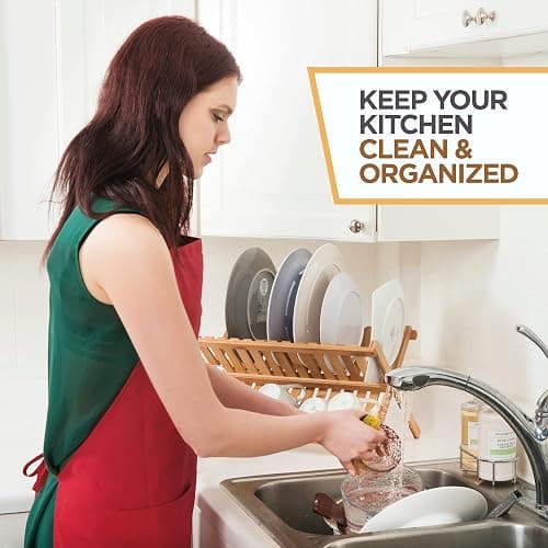 Dish Drying Rack - Bamboo Dish Rack for Kitchen Counter, Collapsible 2-Tier Wooden Drying Rack for Dishes, Plates, Cups, Utensils - Foldable Dish Drainer, Space-Saving Kitchen Drying Rack Organizer thumbnail 5