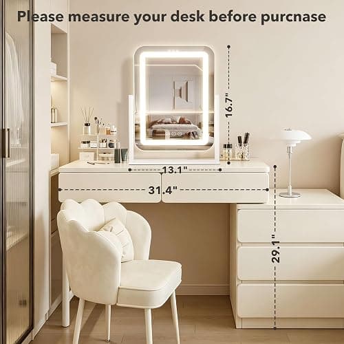Vanity Mirror with Lights,13.1"×16.7"LED Makeup Mirror,Lighted Makeup Mirror with Lights, Smart Touch Control Dimmable 3 Modes Light, Lighted Up Mirror for Makeup Desk, Bedroom, Dressing Room thumbnail 8