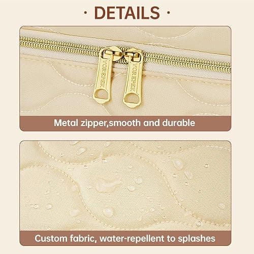 YOREPEK Large Makeup Bag Organizer, 2-Layer Travel Cosmetic Bags with Compartments for Women, Portable Makeup Cases for Skincare Bottles, Brushes, Lipstick – Cosmetiquera para Maquillaje, Beige thumbnail 5