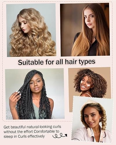 Heatless Hair Curler,Blowout Heatless Curls Overnight,No Heat Curling Rod Set with Satin Bonnet for Sleep in,Cream thumbnail 3