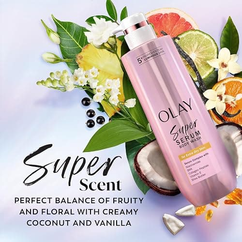 Olay Super Serum Body Wash for Extra Dry Skin, 24hr Long Lasting Hydration, 5+ Ingredient Serum Complex for Bright Even Firm Luminous Skin, 18.5 fl oz thumbnail 9