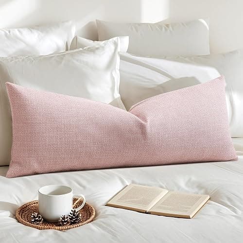 OTOSTAR Linen Throw Pillow Cover Set of 1 Decorative Long Lumbar Pillowcase Rectangle Cushion Cover 14x36 Inch for Home Decor Sofa Bedroom Car 35 x 90CM Pink - Image 1