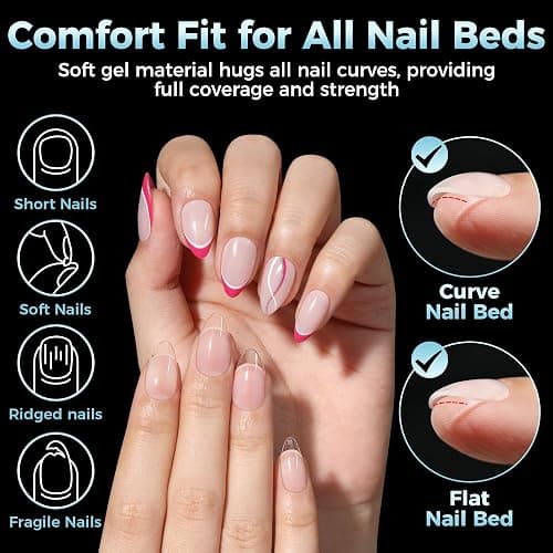 Luckyfairy Short Almond Gel Nail Tips 360Pcs, Pre Etched Nail Tips Almond Shape Full Cover Soft Gel Fake Nails for Nails Extension DIY Art Salon 12 Sizes thumbnail 2