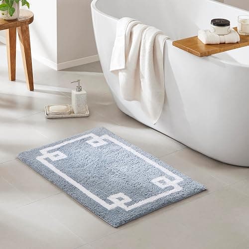 Madison Park Evan 100% Cotton Bathroom Non Slip Backing-Luxurious Tufted Plush Bath Mat Absorbent, Quick Dry, Spa Design Shower Room Décor, 20x30" Blue thumbnail 3