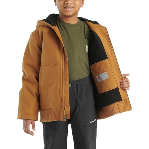 Carhartt Boys' Flannel-Lined Hooded Canvas Insulated Zip-Up Jacket thumbnail 5