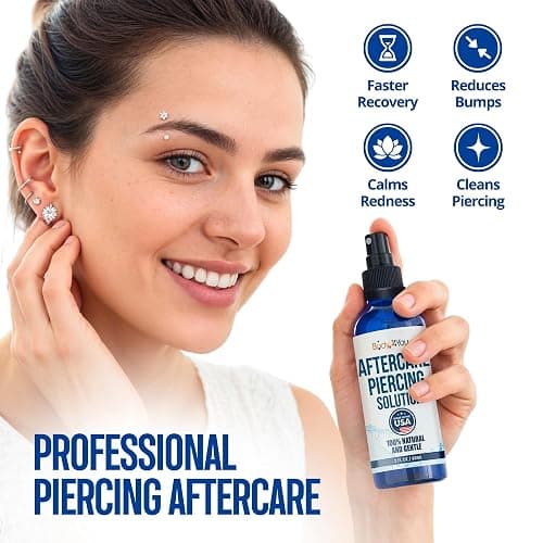 BodyJ4You Piercing Aftercare Spray - Saline Solution for Piercings Wound Wash Sterile Saline - Keloid Bump Removal Ear Nose Septum Belly Button Cartilage - Sea Salt Earring Cleaner Fine Mist 2 Fl Oz | Sea Salt Spray Ear Piercing Cleaner - Nose Septum Belly Button Nipple Cartilage - Earring Hole Fine Mist 2 Fl Oz Travel Size thumbnail 2