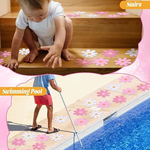Chiisong 24 Pcs Flower Non Slip Bathtub Sticker Daisy Skidproof Shower Sticker Anti Slip Shower Decals Bathe Treads Adhesive Appliques Scraper Bright Flower Adhesive Decal for Bathroom Decor(Pink) - Pink thumbnail 7