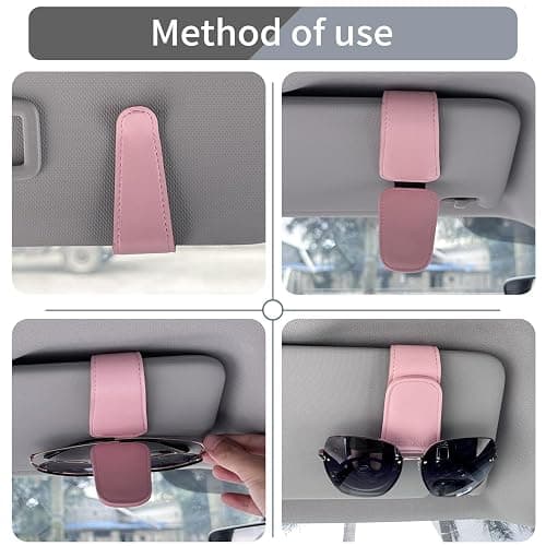 TILDOSAC Sunglasses Holder for Car Visor, Leather Magnetic Sunglass Holder for Car with Clip, Pink thumbnail 3