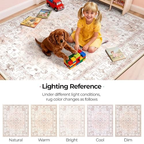 CAPALOCA Machine Washable Rugs Nursery Rug 5x7 Cute Girl Non Slip Low Pile Water Repellent Soft Print Pattern for Bedroom Indoor Decor Kids Playroom Pink thumbnail 5
