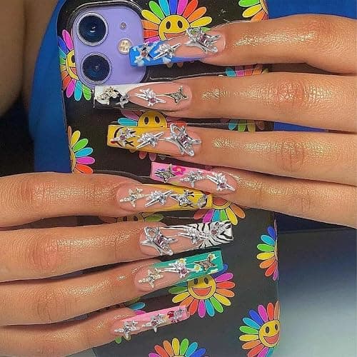 Y2K Nail Charms and Gems 3D Silver Star Butterfly Planet Cross Nail Charms for Acrylic Nails Design Kawaii Nail Jewels for Nail Art (Silver-90) thumbnail 5