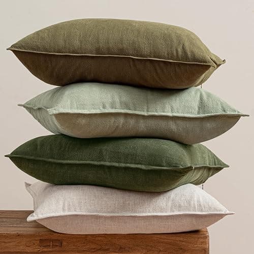 MIULEE Green and White Pillow Covers Pack of 4 Christmas Decorative Natural Solid Throw Pillow Covers Soft Accent Boho Farmhouse Couch Pillowcases Modern Decor for Living Room Bed Sofa 18x18 Inch thumbnail 3