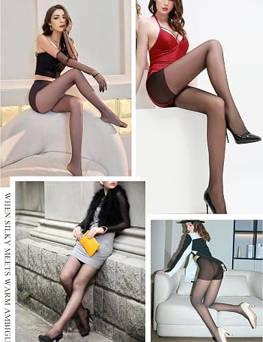 YOGINGO 20D Sheer Black Tights for Women, Breathable Pantyhose for Women, women's stockings with Reinforced Toe thumbnail 7