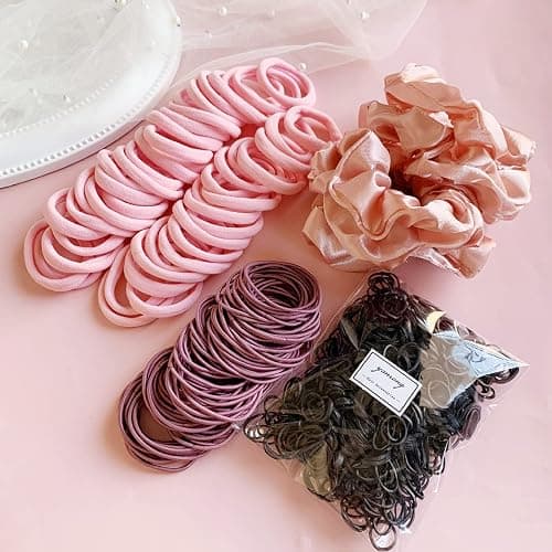 YANRONG 755PCS Hair Accessories for Woman Set Seamless Ponytail Holders Variety Hair Scrunchies Hair Bands Scrunchy Hair Ties For Thick and Curly (Pink) thumbnail 4
