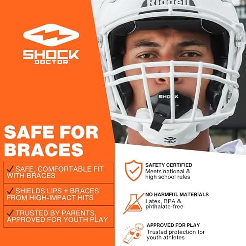 Shock Doctor Lip Guard, Adult and Youth Mouth Guard Football with Strap, Breathable Wide Opening Football Mouthpiece for Youth and Adults OSFA, Shock Doctor Mouth Guards, Max Airflow thumbnail 6