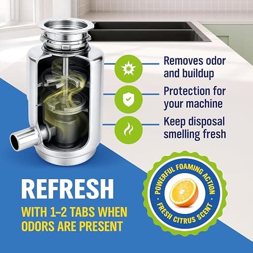 WoldoClean Garbage Disposal Cleaner and Deodorizer Tablets - 24 Pack, Foaming Sink Drain Cleaner & Odor Eliminator, Fresh Citrus Scent, 1 Year Kitchen Cleaning Supply thumbnail 2