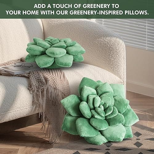 OtGalk 3D Greenery-Inspired Shaped Pillow - 17.8'' Flower Pillow, Plant Cushion for Bedroom, Home Decor - Soft Plush Decorative Throw Pillow, Unique Green Plant-Shaped Design thumbnail 5