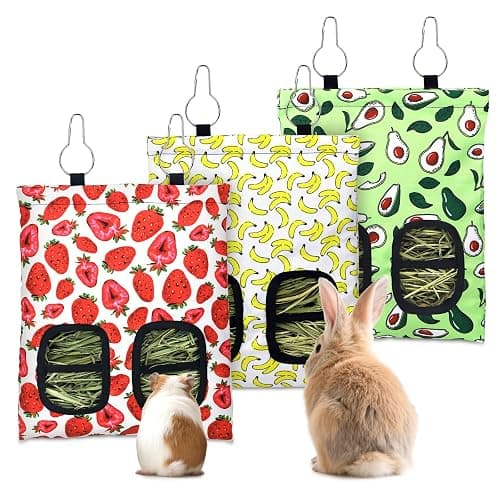 3 Pcs Rabbit Hay Feeder, 2-Hole Hanging Guinea Pig Hay Bags Washable Bunny Hay Bag for Rabbits, Chinchillas, Hamsters, Small Pets and Animals (11.8"Γ8.7") - Image 1