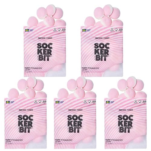 Sockerbit Swedish Candy Foamy Strawberry Dream, 5 Bags, Soft Strawberry Marshmallow Gummy Candy, Sweet Sugar-Coated Puffy & Pink Foam Gummy Candies, Gluten Free & Non GMO, 2.82oz Each Bag - Image 1