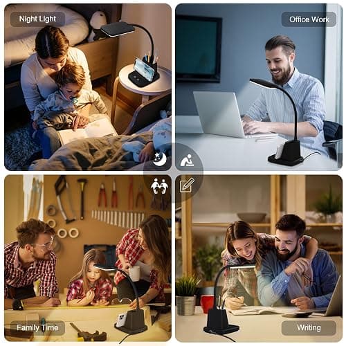 Sailstar LED Desk Lamp with 10W Wireless Charging & Pen Holder, Black | CRI 95, 800LM, Stepless Dimming, 3 Modes, 360°Flexible Arm, Touch, Study Table Lamp for Home Office, Dorm Room, with Adapter thumbnail 7