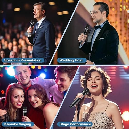 Wireless Microphone,Professional Dual Handheld Cordless Dynamic Mic System with Rechargeable Receiver,Karaoke Microphone Set for Singing, Karaoke, Wedding, DJ, Party, Speech,Church,Class Use,PA System thumbnail 5