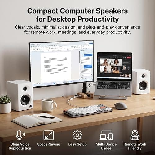 NSY Audio Powered Bluetooth Bookshelf Speakers for Mac/PC Gaming & Music |  Max 60W Active Studio Monitor with Bass & RCA/AUX Input, Wireless Audio for Desktop Computer, Laptop, White Pair thumbnail 2