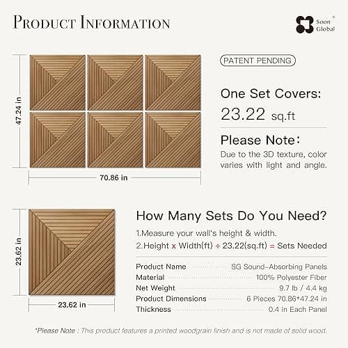 Soon Global Acoustical Wall Panels, 6-Piece 23.62 X 23.62 Inches Art Acoustic Panels, Decorative Acoustic Panels, Acoustic Wall Panels, Sound Absorbing Wall Art, Arcadian Vortex thumbnail 4