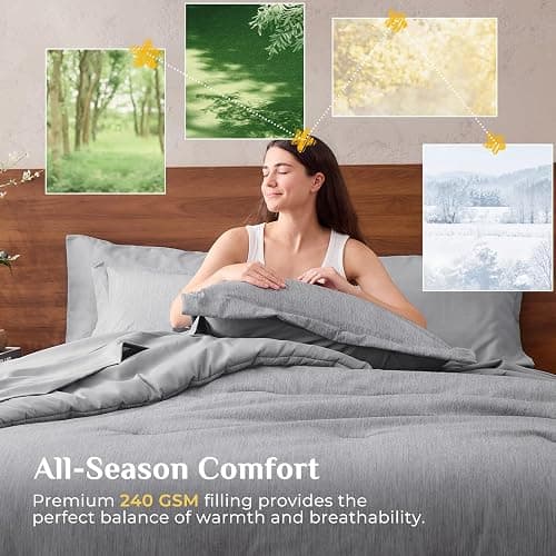 JOLLYVOGUE Grey Queen Comforter Set, Cationic Dyeing Bed in a Bag Queen 7 Pieces, Double-Tone Bedding Set with Down Alternative Comforter, Sheets, Pillowcases & Shams thumbnail 5