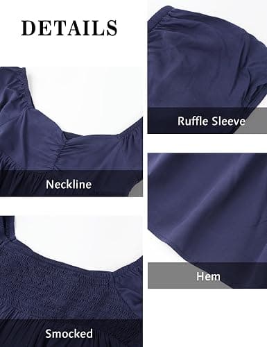 Navonta Peplum Tank Tops for Women Flutter Ruffle Short Sleeve Sweetheart Neck Cute Flowy Smocked Back Babydoll Tank Tops thumbnail 4