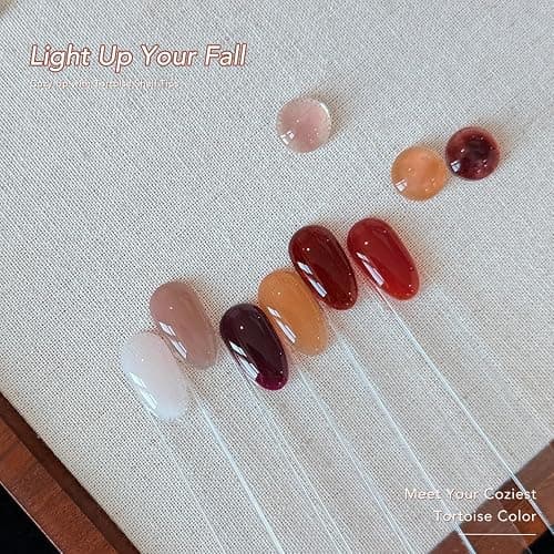 GAOY Tortoise Jelly Gel Nail Polish Set, 6 Fall Colors Brown Red Purple | Blooming Effect, Buildable Color, UV Lamp Required, Long Lasting, Easy to Apply, Salon Manicure at Home thumbnail 3