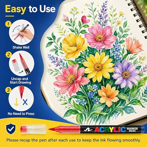 Amamao 120 Colors Acrylic Paint Markers, Soft Brush Tip Pens and Markers, Acrylic Paint Pens for Wood, Stone, Canvas, Glass, Fabric, Egg, Rock Painting and DIY Crafts Art Supplies thumbnail 8