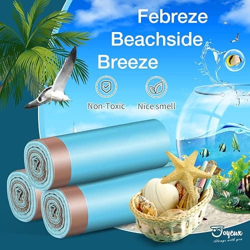 JOYEUX 2.6 Gallon Small Trash Bags, No-Tearing Drawstring Mini Garbage Bags for Bathroom Kitchen, Beachside Breeze Scent, 66 Count thumbnail 5
