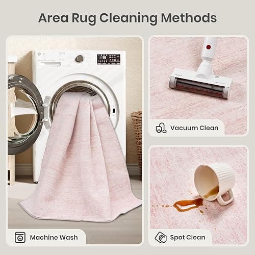 Valenrug 8x10 Area Rugs for Living Room, Large Washable Rug, Light Pink | Soft Low Pile, Thin & Lighweight Non Slip Carpet, Folable Stain Resistant Modern Indoor Floor Mat for Bedroom, Dining Room thumbnail 8