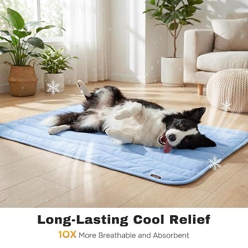 ZOMISIA Cooling Mat for Medium Dogs - Thin Portable Pet Cooling Pad, Breathable and Washable Cool Fiber with Non-Slip Bottom, Outdoor Use for Summer, 29x18, Blue thumbnail 4