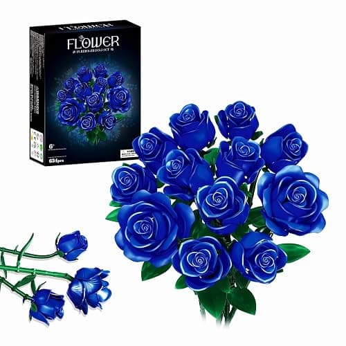 Rongmeiz Flowers Bouquet Building Set, 12 Artificial Blue Roses Botanical Collection Building Block Educational Toys Gift for Girls Kids Women Valentines Mothers Day Christmas Birthday Gift, 634 PCS - Image 1