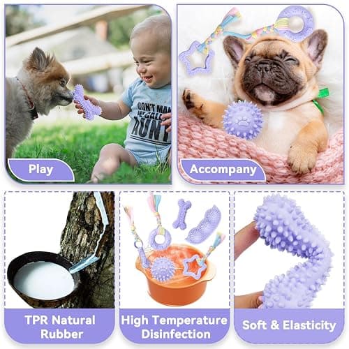 Petcare 6 Pack Puppy Teething Toys, Cute Purple Small Dog Chew Toys for Puppies 0-6 Months, Soft Rubber Rope Dog Teething Toys, Best Small Puppy Toys, Puppy Essentials Supplies thumbnail 4