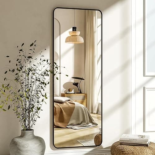 XRAMFY 56"x21" Floor Full Length Mirror Standing Full Body Rounded Corner Rectangle Mirrors with Stand Hanging Wall Mounted Leaning Bedroom Living Room Bedroom Cloakroom,Black thumbnail 3