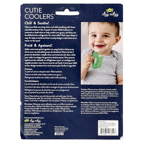 Itzy Ritzy Water-Filled Teethers - Cold Cutie Coolers Textured On Both Sides to Massage Sore Gums & Emerging Teeth - Can Be Chilled in Refrigerator, Set of 3 Green Cactus Water Teethers thumbnail 2