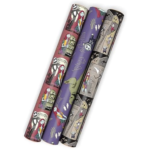 Hallmark Nightmare Before Christmas Wrapping Paper Mini Rolls, 3-Pack (Jack Skellington, Sally, Zero on Pink, Purple, Black) for Birthdays, Valentine's Day, Halloween, Any Occasion - 45 Sq. Ft. Total thumbnail 2
