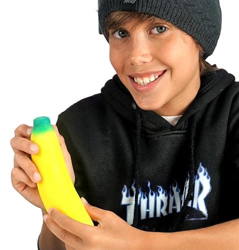JA-RU Stretchy Banana Toys (1 Banana) Super Squishy Fidget Toy for Kids & Adult. Sand-Filled Rubber Banana Toy. Stress & Anxiety Relief Autism Sensory Toys. Stretchy Fruit Bulk Party Favor 3340-1-p thumbnail 2